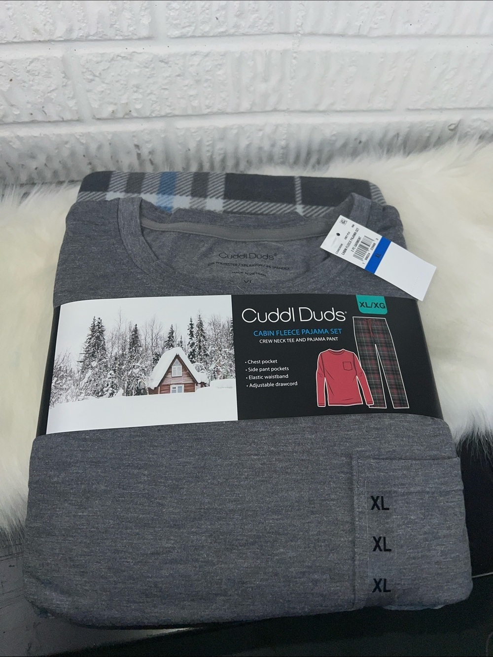 Cuddl Duds Gray Crew Neck Cabin Fleece Pajama Set Size XL NWT